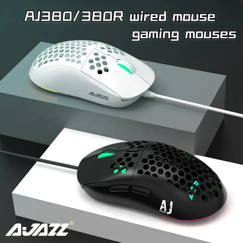 AJAZZ AJ380 Wired Mouse Hollow-Out Design 16000 Dpi Adjustable 6 Buttons Ergonomics Lightweight Esports Gaming Mouse Office Gift