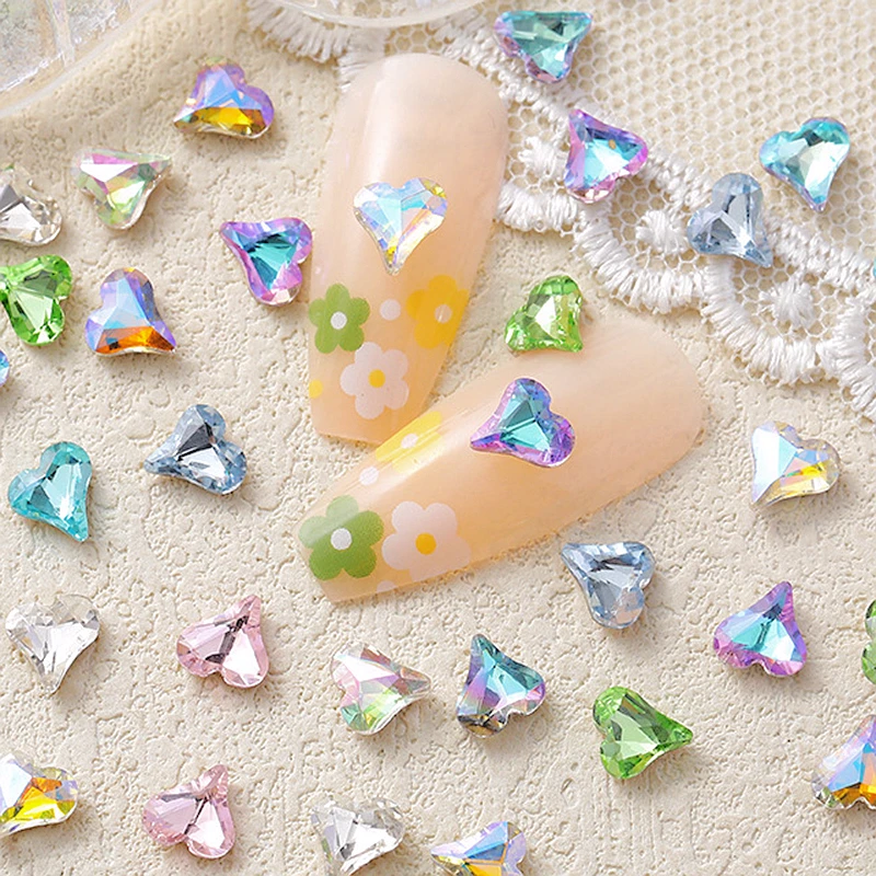 

40PCS 3D Glass Crooked Nail Art Heart Charms Crystals Rhinestone Accessories Parts For Nails Decoration Manicure Decor Materails