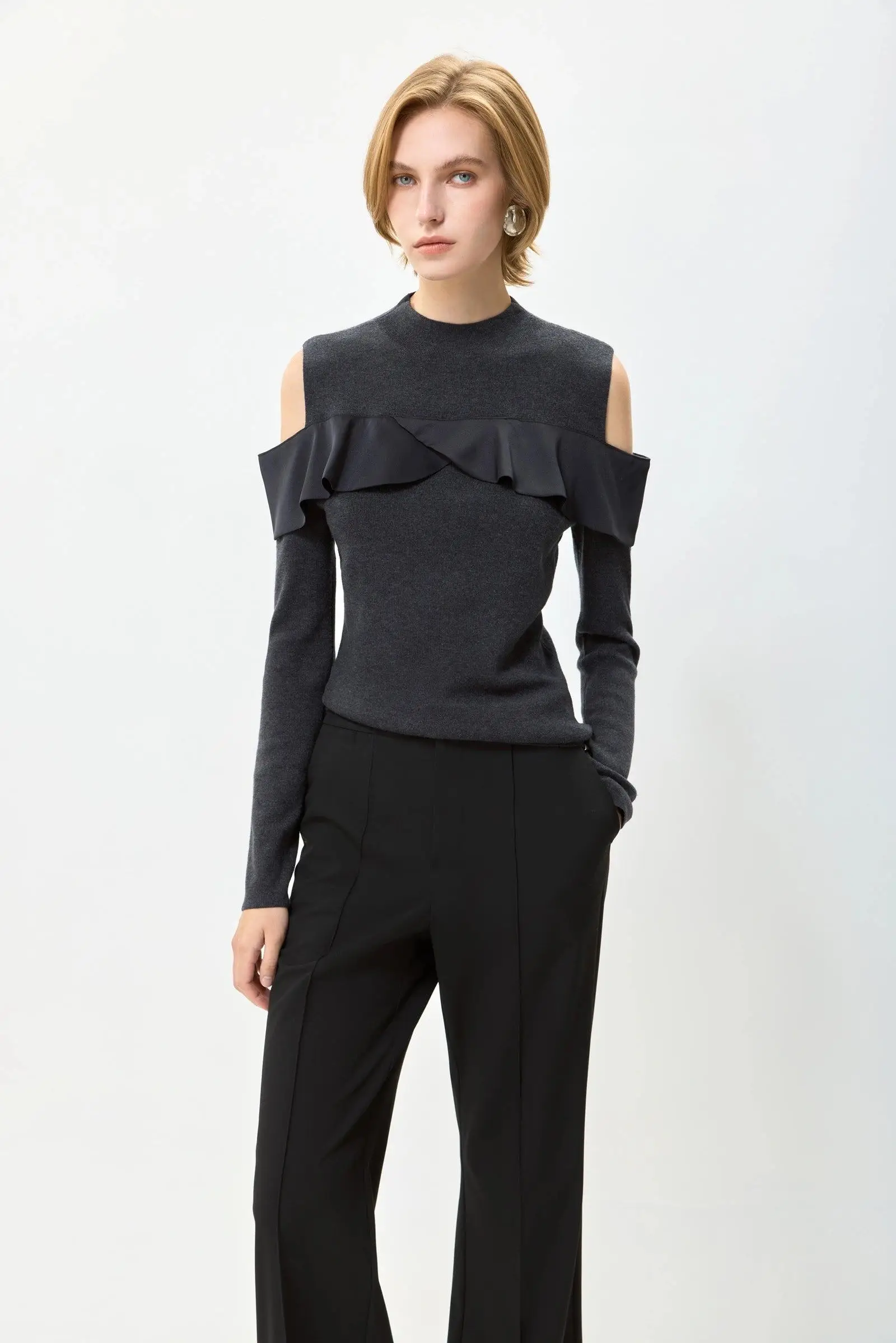 LILY Lace Trim Off-Shoulder Knit