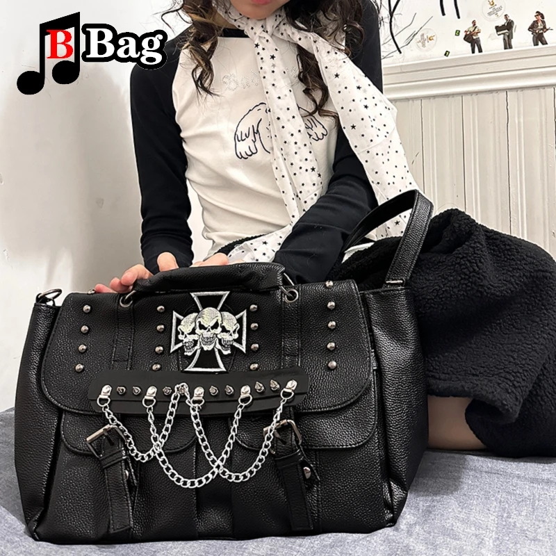 Gothic punk y2k shoulder bag Millennium Spicy Girls sub-culture Harajuku woman tote cross-body handbag with large capacity