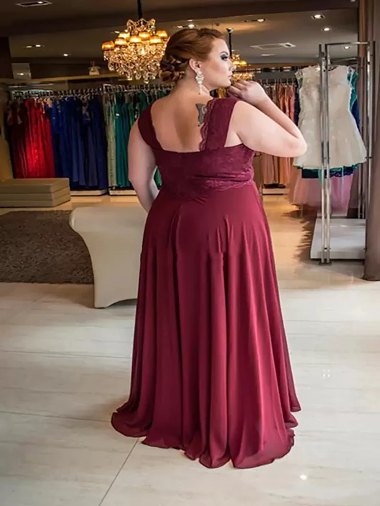 Splendidi Abiti Da Sera in pizzo taglie forti bordeaux scollo A v una linea Abiti Da ballo economici lunghezza del pavimento abito formale in Chiffon Abiti Da Sera