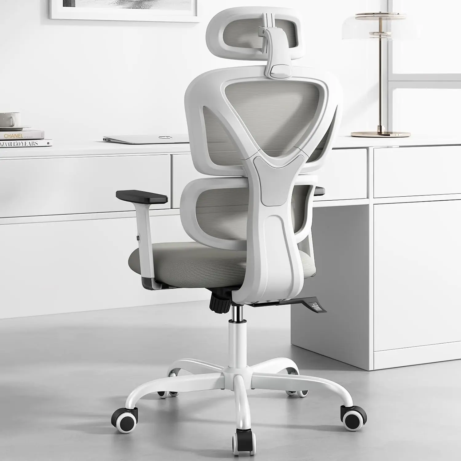 

Ergonomic Office Chair, High Back Computer Desk with Lumbar Support and Adjustable Headrest, Executive Swivel for Home