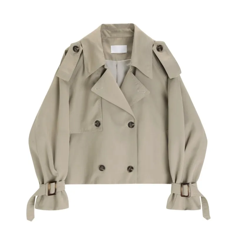 Fashion Temperament Short Trench Coat Commuter Aesthetic Loose Lady Coat Female Double-breasted Outerwear Autumn Clothes