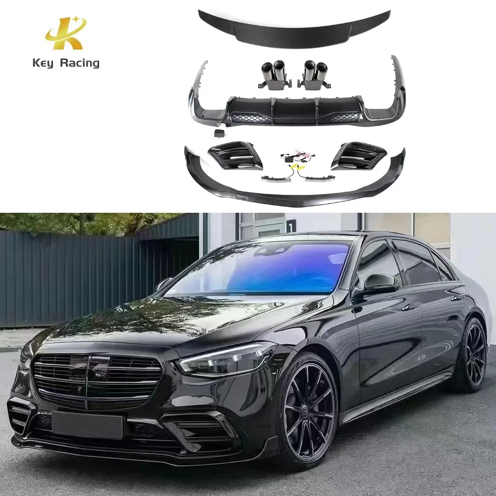 

S63 W223 Обновление в стиле B Bodykit из углеродного волокна, передняя крышка противотуманной фары, задний диффузор, задний спойлер для Mercedes-Benz S CLASS W223