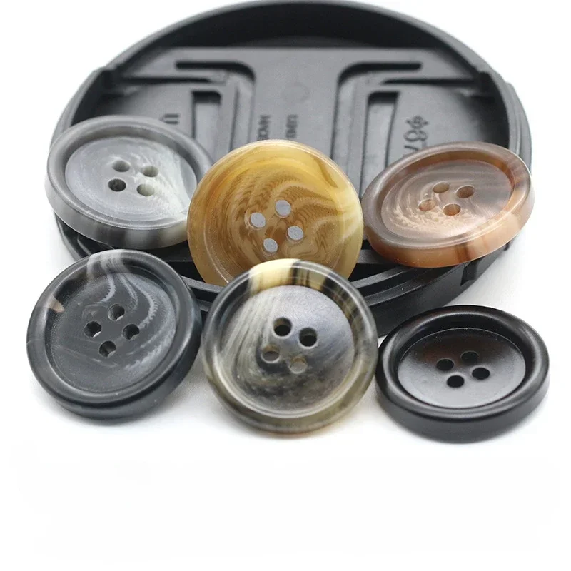 10Pcs Stylish Resin Button for Men\'s Jackets and Coats - Patterned Round Buttons With Four Holes Sewing accessories wholesale