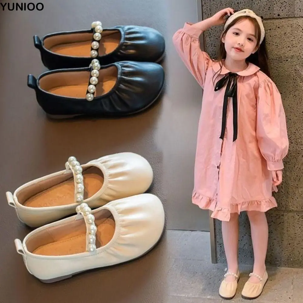 Scarpe eleganti in pelle per bambini dolci Scarpe da principessa per ragazze con suola morbida perlato Scarpe basse casual per bambini leggere stile slip-on quotidiano