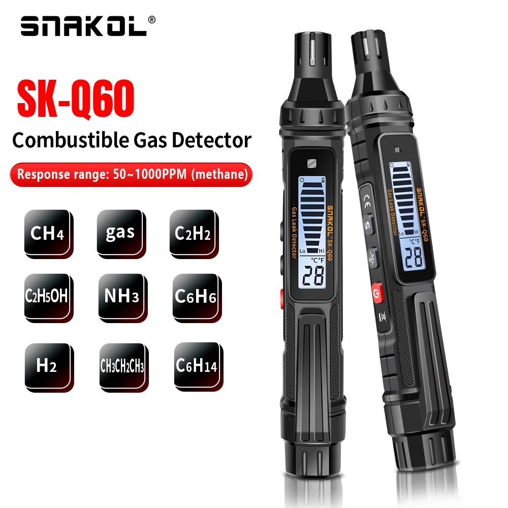 Snakol-detector de Vazamento de Gás Combustível Detector de Gás Combustível com Alarme Sonoro e Visual para Metano Natural Ferramentas Industriais Domésticas
