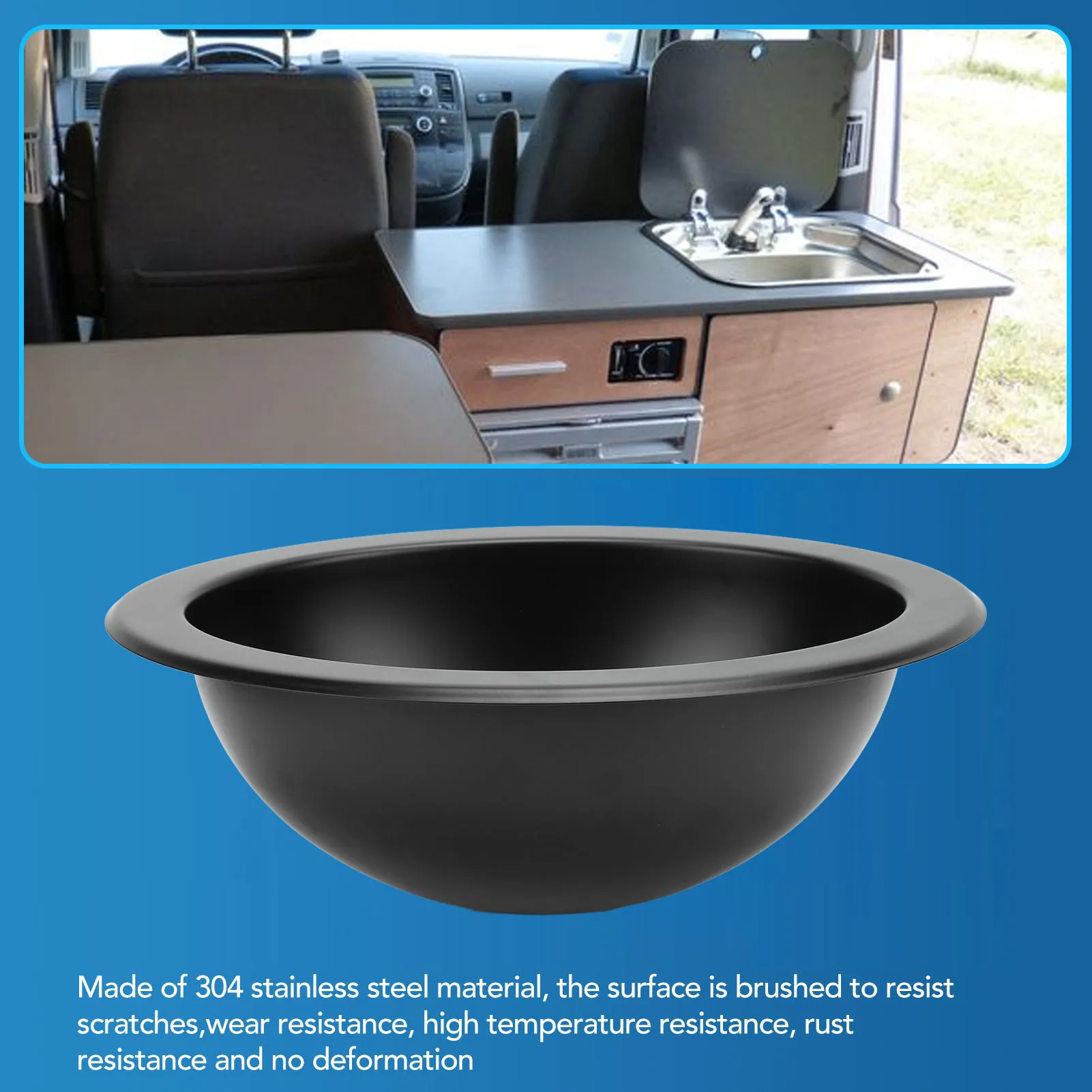 

RV Sink 340 X 270 X 120mm RV Bathroom Sink Embedded Installation Round Efficient Drainage Large Capacity Versatile for Boat