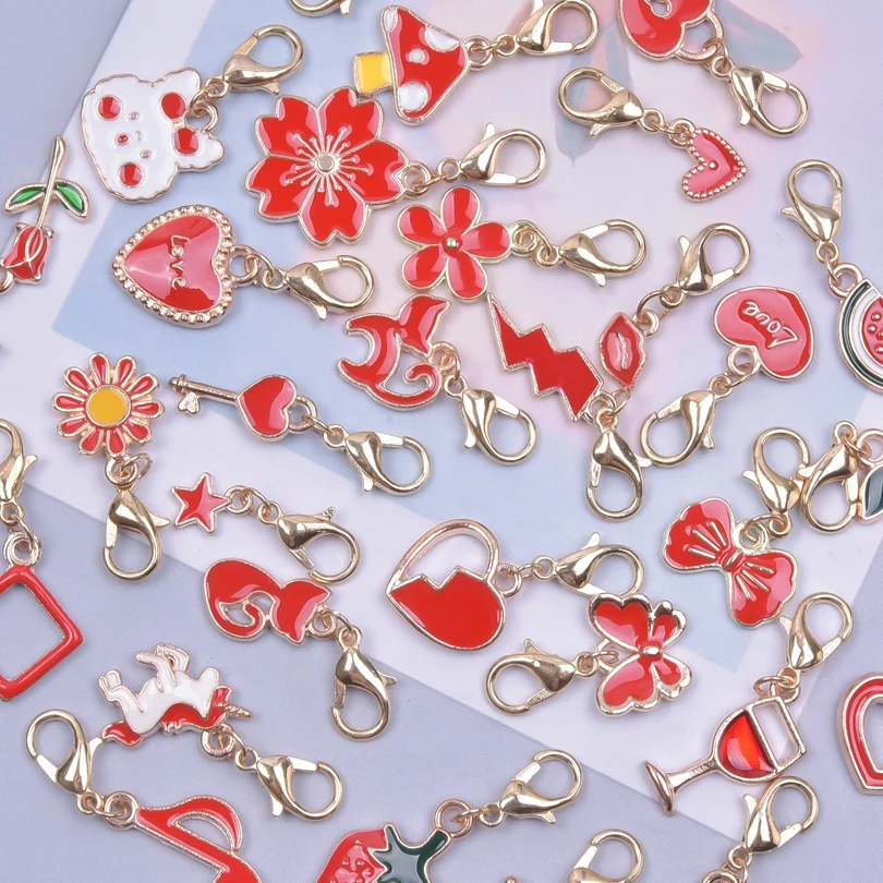 Random Charms With Lobster Clasps Fruit Animal Flower Enamel Charm Pendants For Jewelry Making Supplies Fit Keychain Backpack