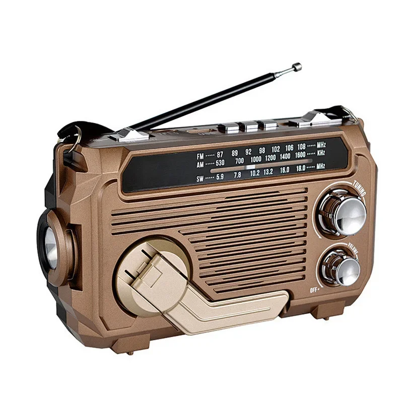 Portable Hand Crank Power Generation Radio Solar Charging Three-Band Bluetooth TF Card U Disk Radio Support AM/FM/SW Play Radio