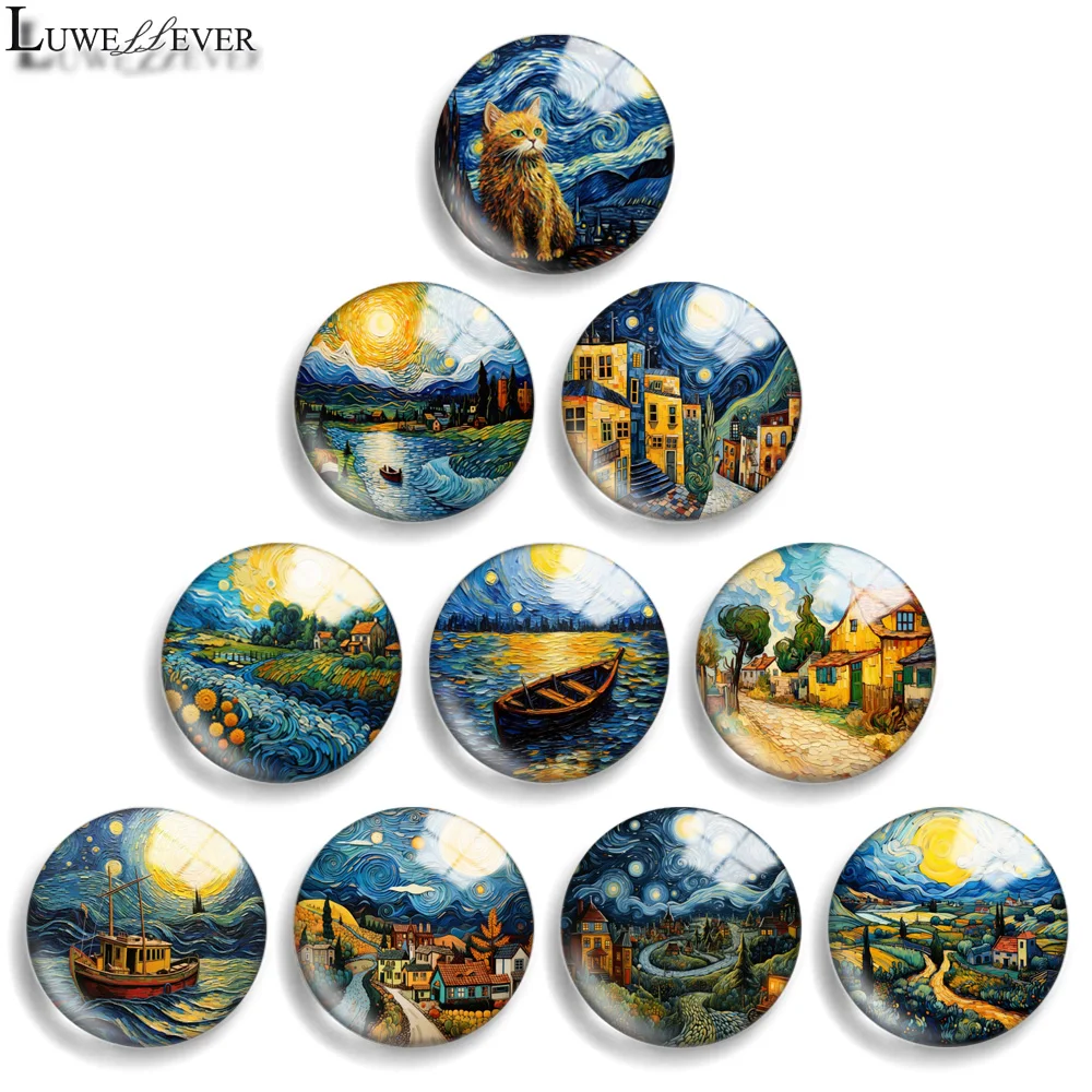 12mm 10mm 20mm 25mm 30mm 40mm 893 Painting Mix Round Glass Cabochon Jewelry Finding 18mm Snap Button Charm Bracelet