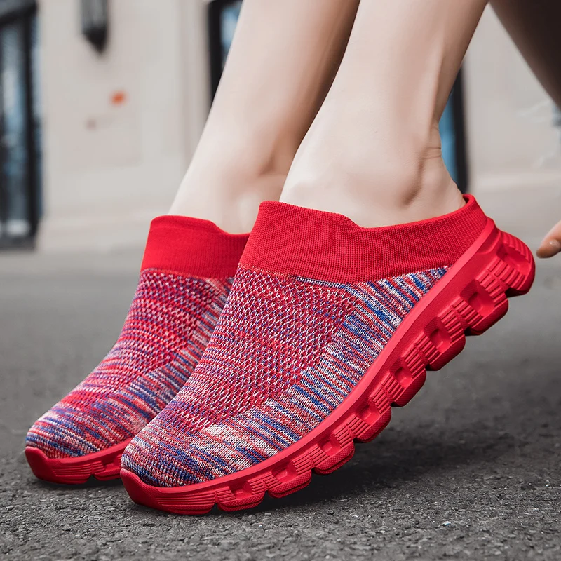 2024 Unisex Cross-border foreign trade spring and autumn large size couple flying woven socks shoes a pedal half slippers 36-46