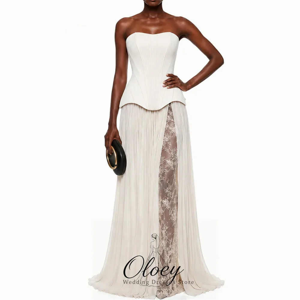 OLOEY Chic Strapless Lace Two Piece Wedding Dresses For Woman Pleat A-Line Bridal Gown 2026 Customized Vestidos De Novia