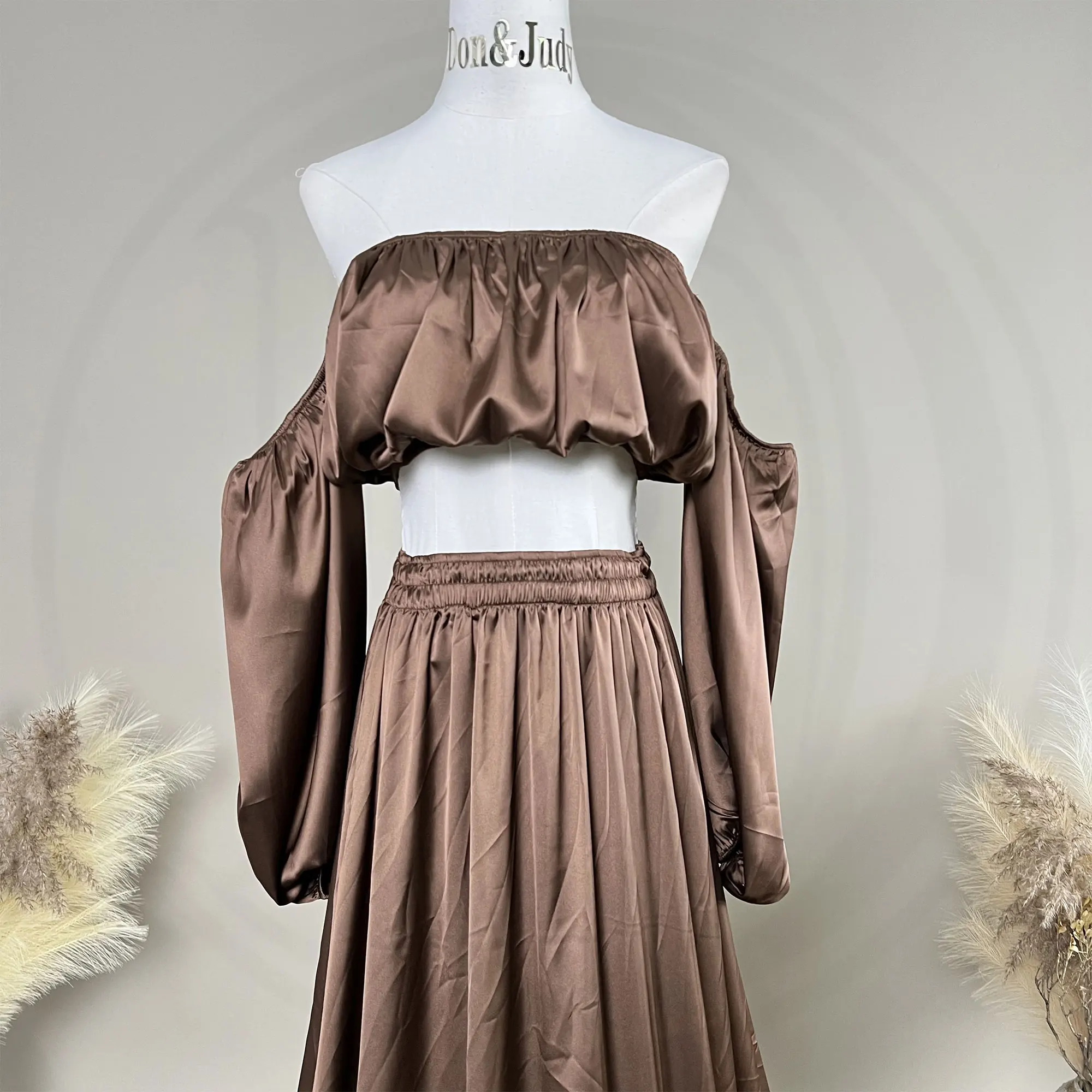 Don&Judy Silky Two Piece Gown Maternity Or Non-maternity Dresses Boob Bube Top Long Skirt Christmas Photoshoot Photography Props