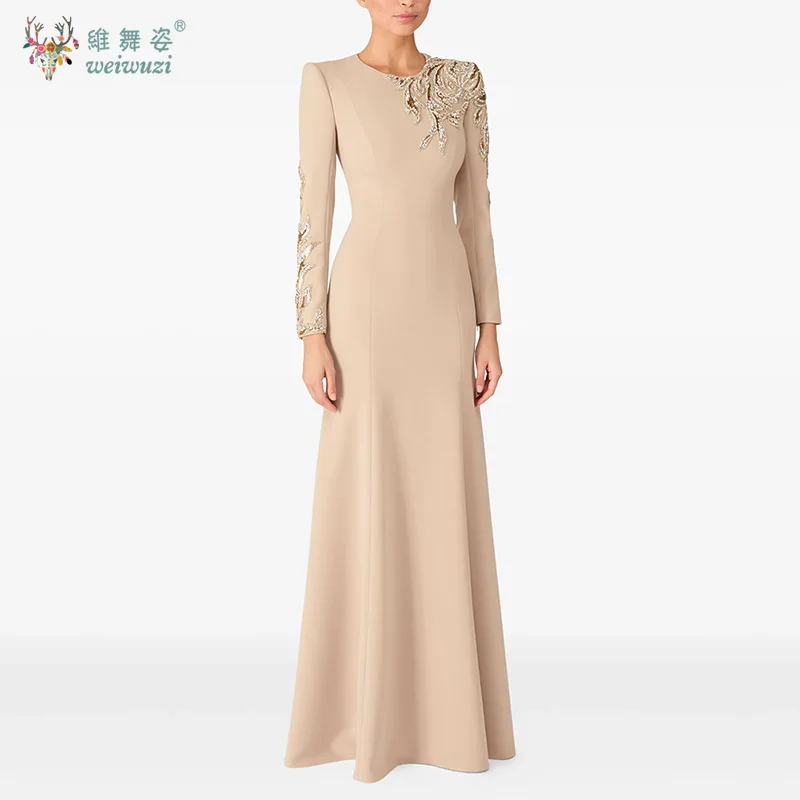 Eleganti abiti da sera in velluto nero Appliques O-Collo Manica lunga Sirena Lunghezza pavimento Occasioni speciali Abiti da ballo per feste da donna