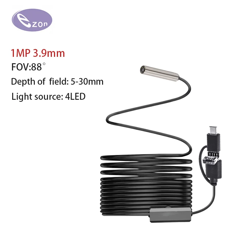 1MP 3.9mm FOV88° Electronic Endoscope for Gun Cleaning Camera 3m 3-in-1 Soft Cord 4 LEDs Portable endoscope