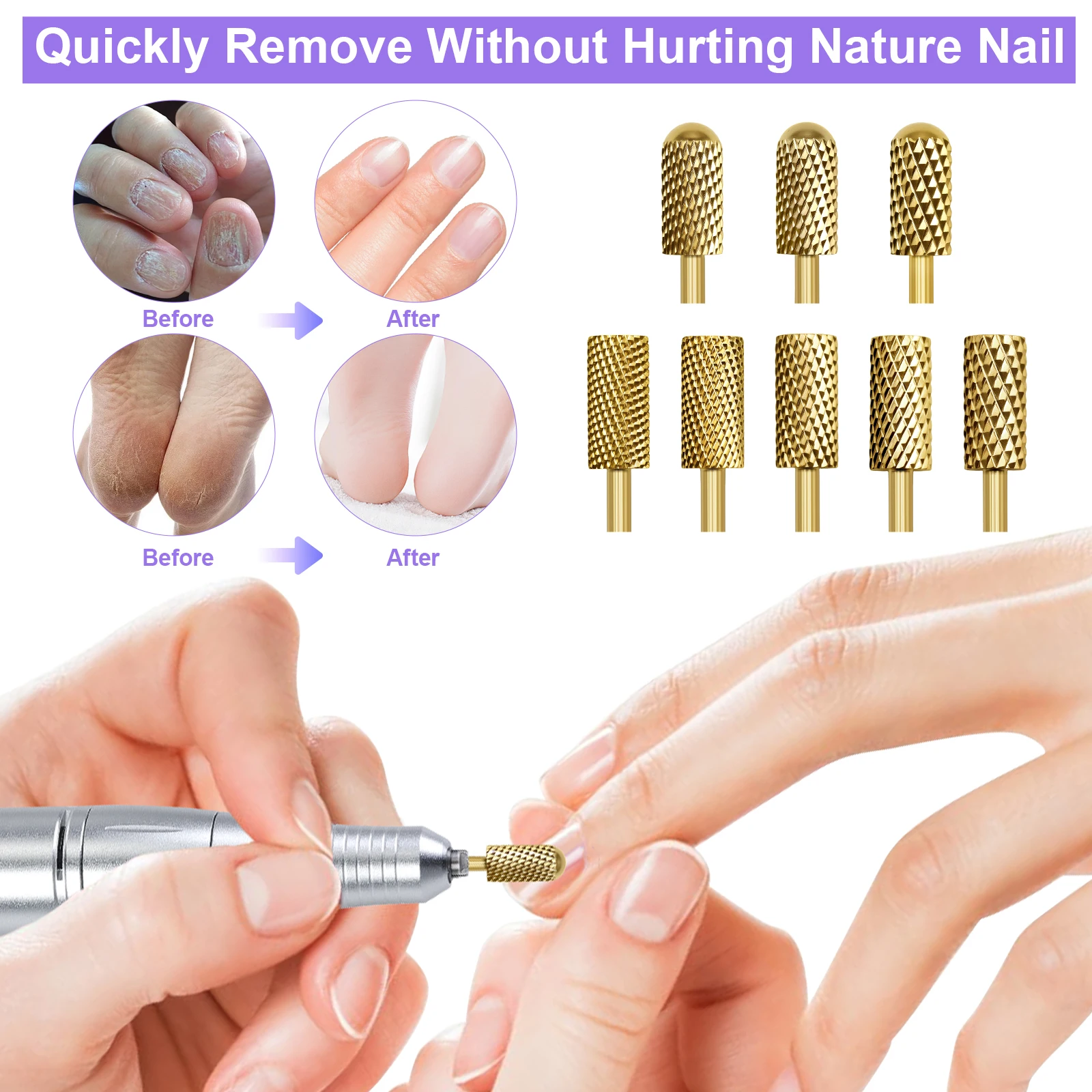 Gold/Sliver Nail Drill Bits Milling Cutter Carbide Polish Head For Electric Nail Drill Manicure Machine Pedicure Nail Files Acce