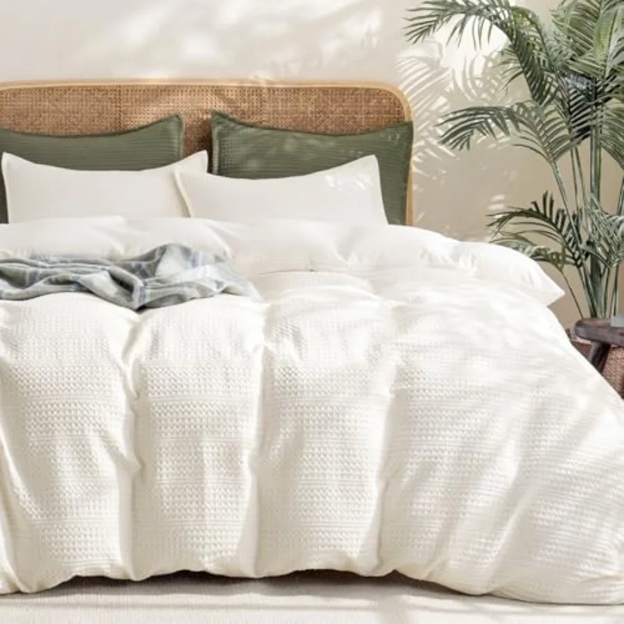 

Soft Waffle Duvet Cover Size- Luxury Textured No Snagging Waffle Weave Comforter Duvet Cover 90"x90" with 2 Pillow Shams 3 Piec