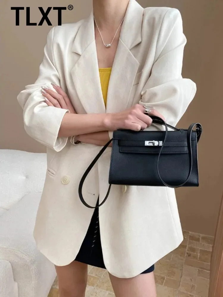 

TLXT Elegant Women's Minimalist Solid Blazer Lapel Double Breasted Long Sleeve Commute Coats Female Summer 2025 New XK1270