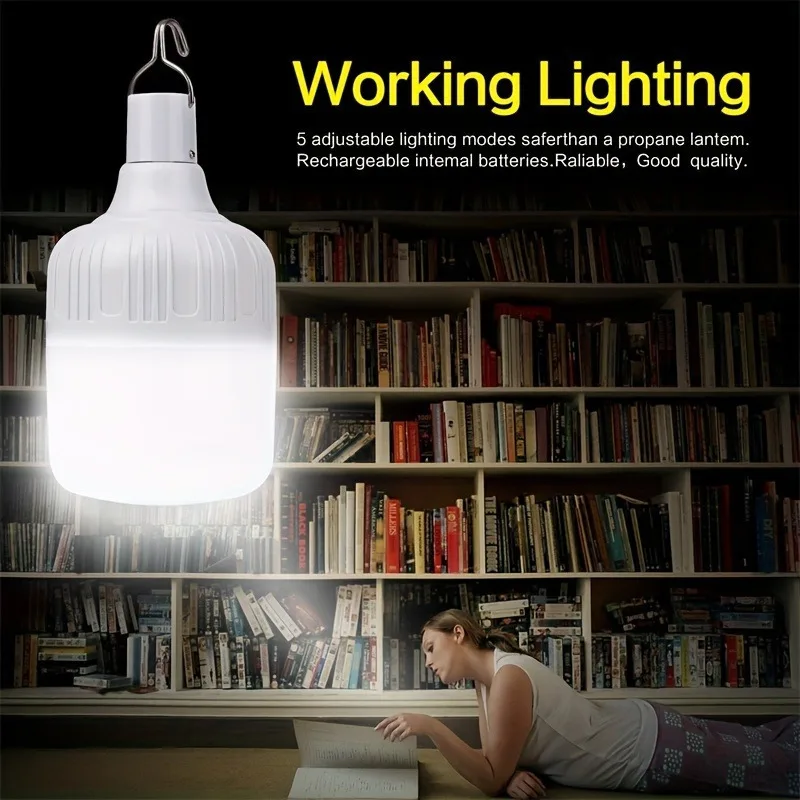 Rechargeable LED Lamp Bulb Dimmable LED Light Bulb, 5 Lighting Modes USB Rechargeable Hanging Tent Light, Portable Emergency