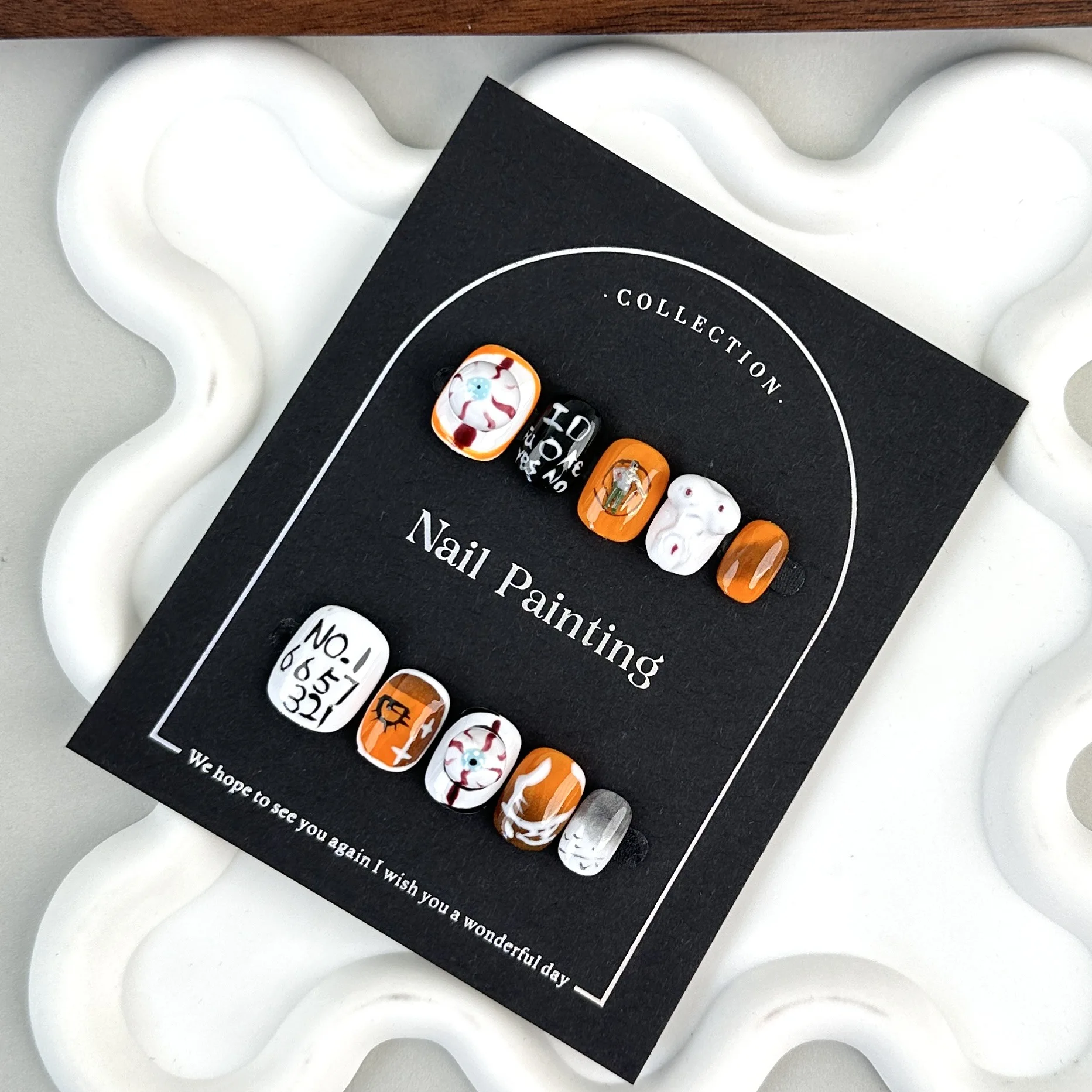 

10 шт., короткие накладные ногти ручной работы, декор для глазного яблока на Хэллоуин, носимые, многоразовые, милые, крутые, накладные ногти Spice Girls