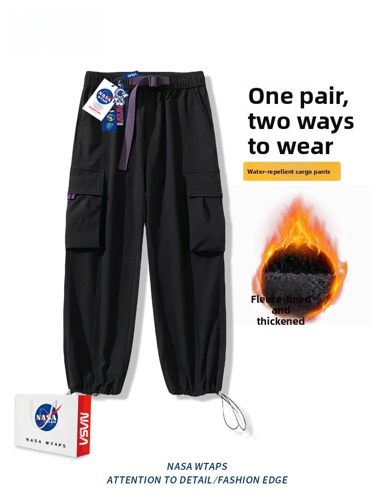 

Водостойкие удобные мужские повседневные брюки на флисовой подкладке, осенне-зимние универсальные свободные рабочие брюки с поясом