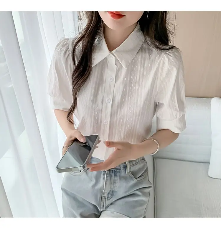 2026 New Short Sleeve Cotton Shirt Women's Summer Professional Solid Color Shirts Female Loose Thin Buttons Blouses C417