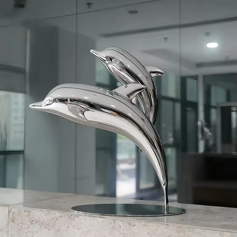 Stainless Steel Metal Indoor Dolphin Decoration Living Room/Corridor/Hotel/Shop Indoor Sculpture Dolphin Artwork Decoration