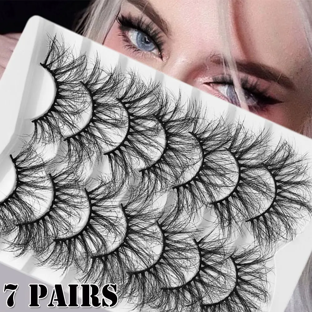 7 Pairs Eye Makeup Tools Thick Long Handmade Craft Extension Faux Mink Eyelashes Messy Wispy Fluffy Eye Lashes False Eyelashes