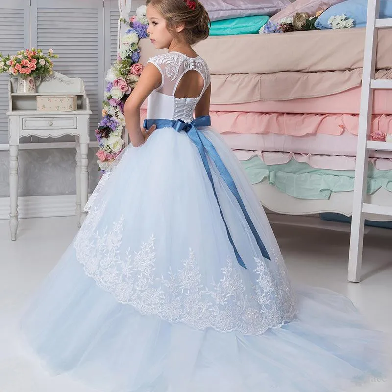 Elegant Fluffy Flower Girl Dress for Wedding Sleeveless Bow First Communion Birthday Party Pageant Dresses Princess Costume