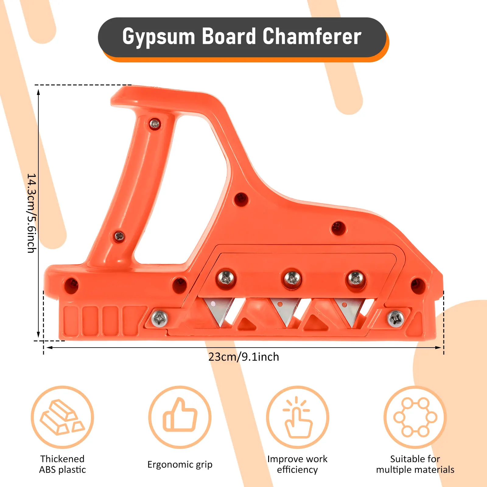 Plasterboard Quick Cutter with 10Blade Precise 45° 60° Gypsum Board Chamferer Drywall Edge Chamfer Woodworking Trimmer Hand Tool