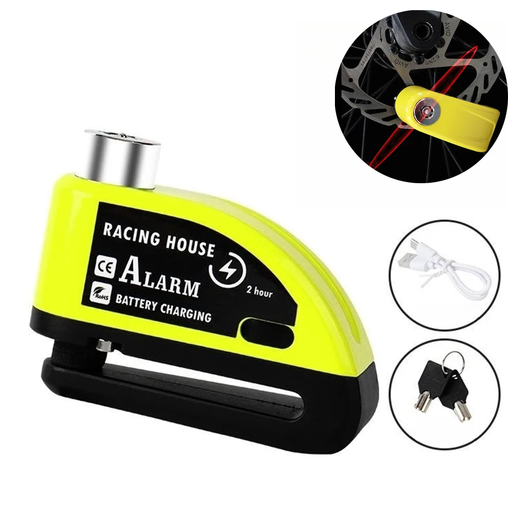 Motorcycle Disc Brake Alarm USB Rechargeable Bicycle Locks 110dB Warning Disk Padlock Waterproof Anti-Theft Lock Scooter Alarma