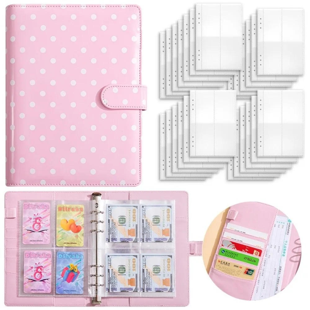 

Новая книга для переплета фотографий формата А5, 6 колец, в горошек, вкладыш, книга из искусственной кожи, 4 кармана, страницы карт, коллекционный альбом, карты Idol