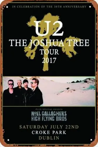 X1، U2 جولة شجرة جوشوا: دبلن كروك بارك 22 يوليو 2017 ملصق معدني من القصدير والألومنيوم