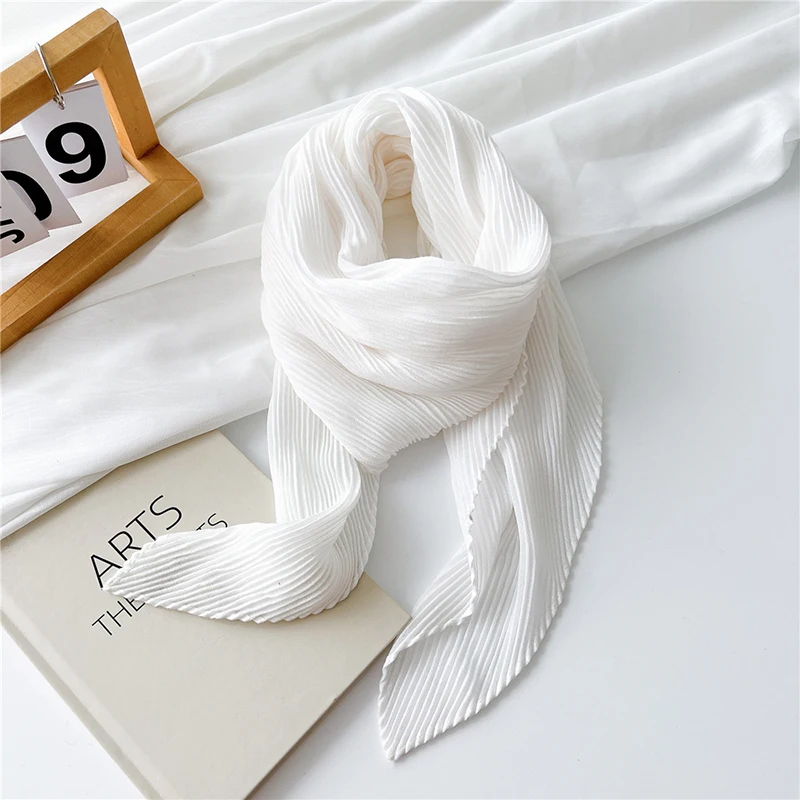 Crinkle Pleated Square Scarf Solid Color Scarf Shawl Women Muslim Hijab Cotton Viscose Lace Headscarf Thin Big Headscarf 90*90cm