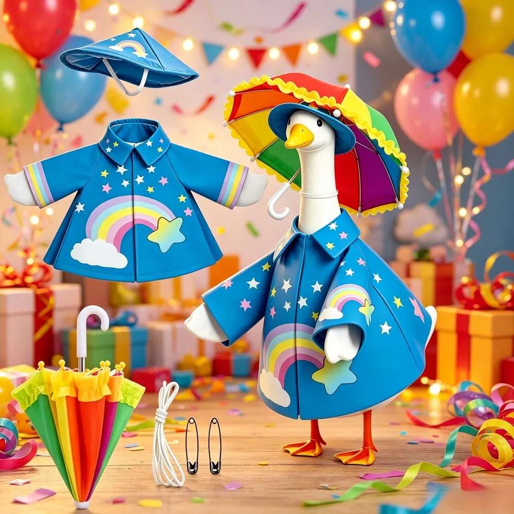 23 Inch Porch Goose Rainproof Raincoat Outfit Set for Outdoor Courtyard Holiday Porch Goose Decor Doll
