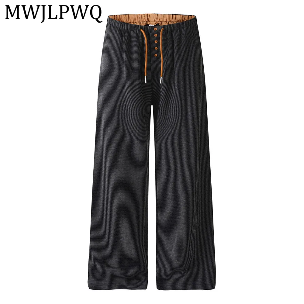 MWJLPWQ American Retro Striped Casual Pants For Men Vibe Trendy Fake Button Placket Unique Loose Straight-Leg Trousers 16701
