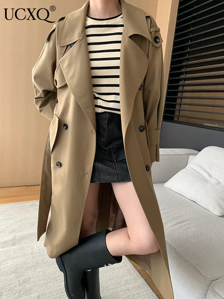 

UCXQ Fashion Trench Coat British Style Double Breasted Lace Up Waist Loose All Match Casual Jacket Women 2024 Spring Autumn 9836