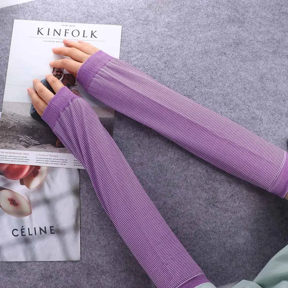 Hiking Sun Protection Cycling Driving Fishing For Women Long Sleeves Arm Warmer Arm Cover Cooling Sleeves Striped Arm Sleeves