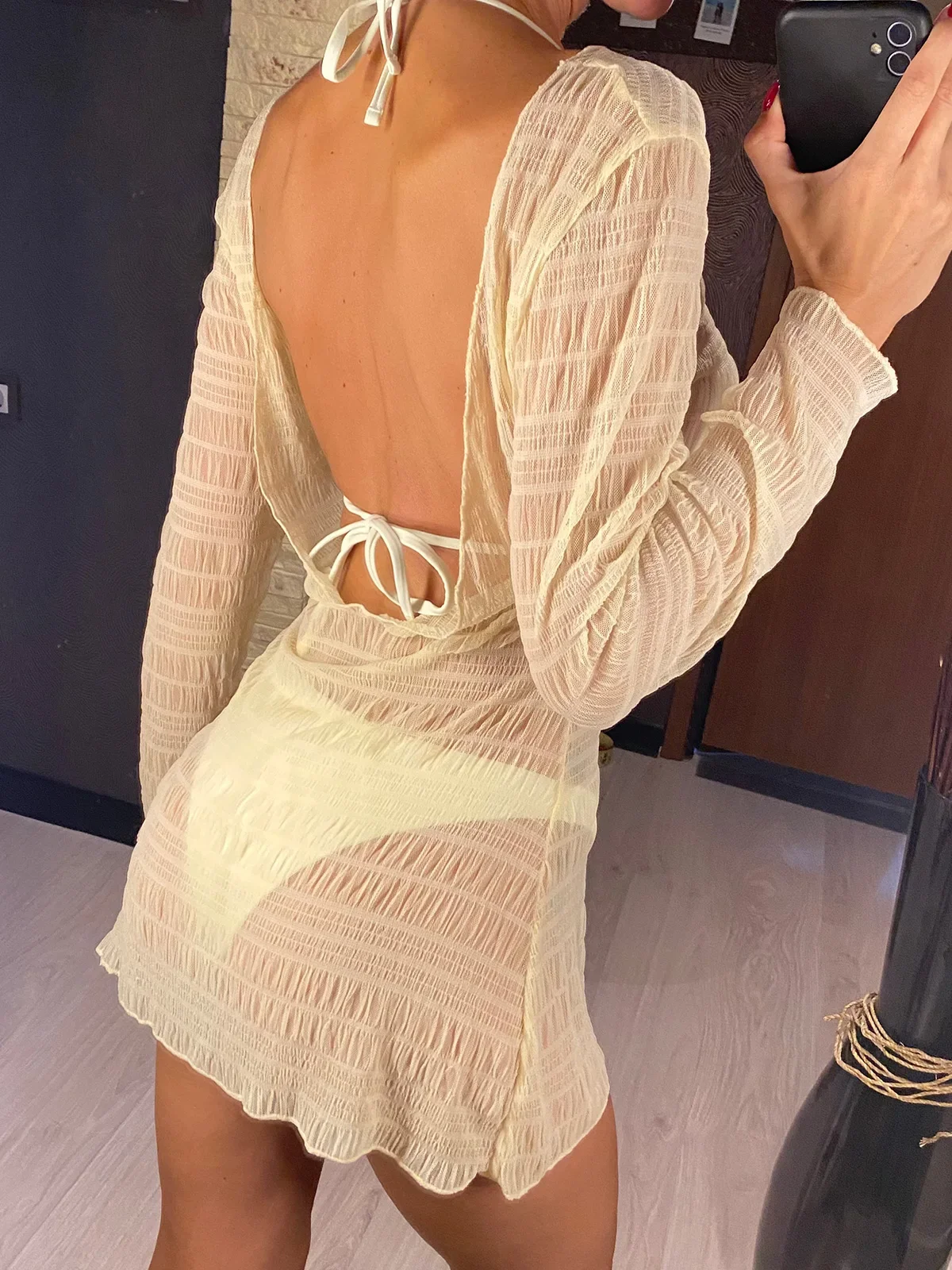 Con manica lunga Cover Up Bikini senza schienale Costumi da bagno donna Costume da bagno femminile Bikini a tre pezzi Costume da bagno bagnante Swim V5641