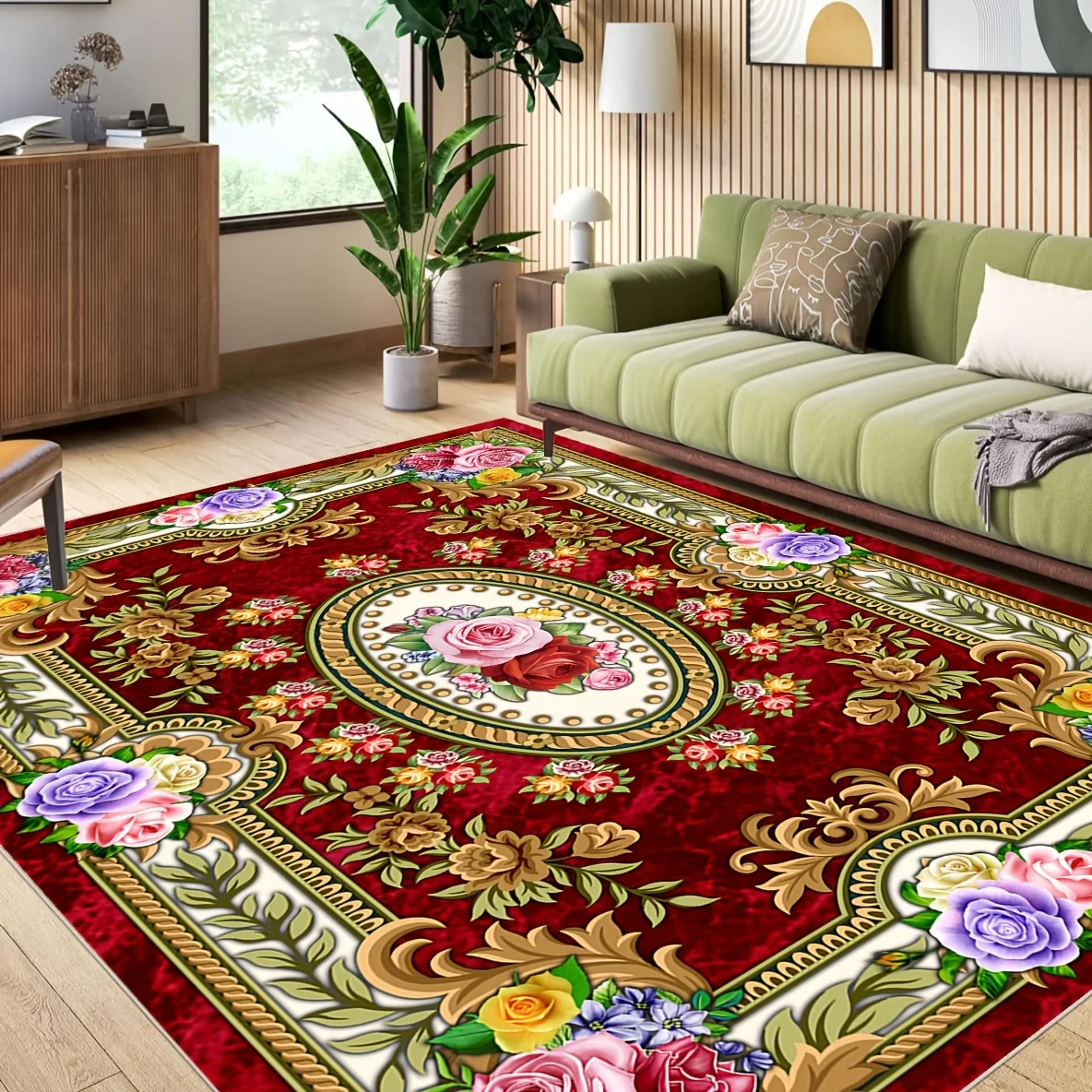 Luxury Rose Flannel Area Rug Vintage Florals Pattern Soft Non Slip Large Floor Carpet For Living Room Bedroom Decor Floor Mat