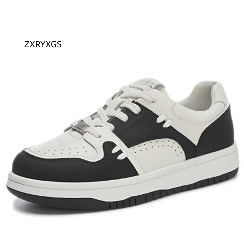 ZXRYXGS Promotional Real Leather Women Sneakers Shoes 2023 Autumn Lace Up Flat Thick Sole Comfortable Casual Sneakers Large Size