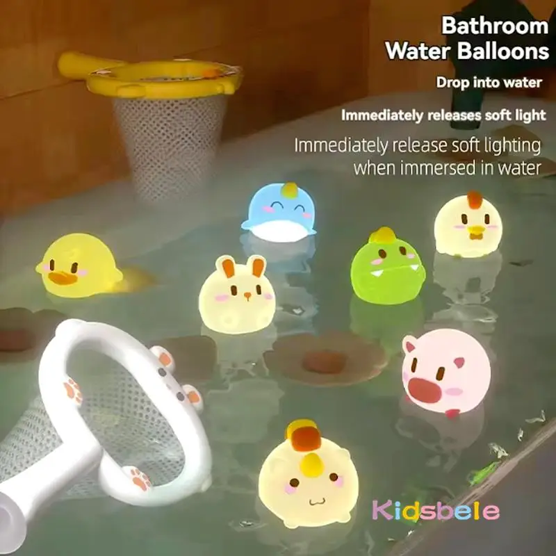 شبكة صيد 2 في 1 مع 6 ألعاب مضيئة للسباحة على شكل حيوانات لطيفة وهدايا حمام السباحة للأطفال الصغار ألعاب حمام السباحة المطاطية الناعمة #6
