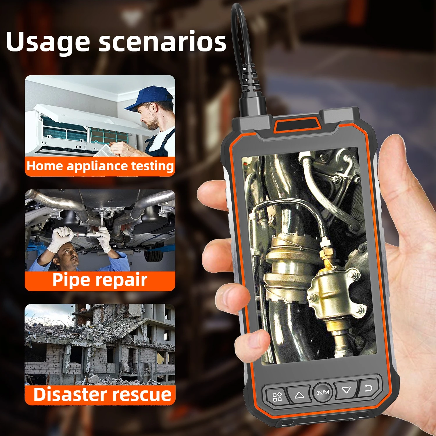 Industrial endoscope with screen portable 5 inch HD split car inspection sewer inspection camera