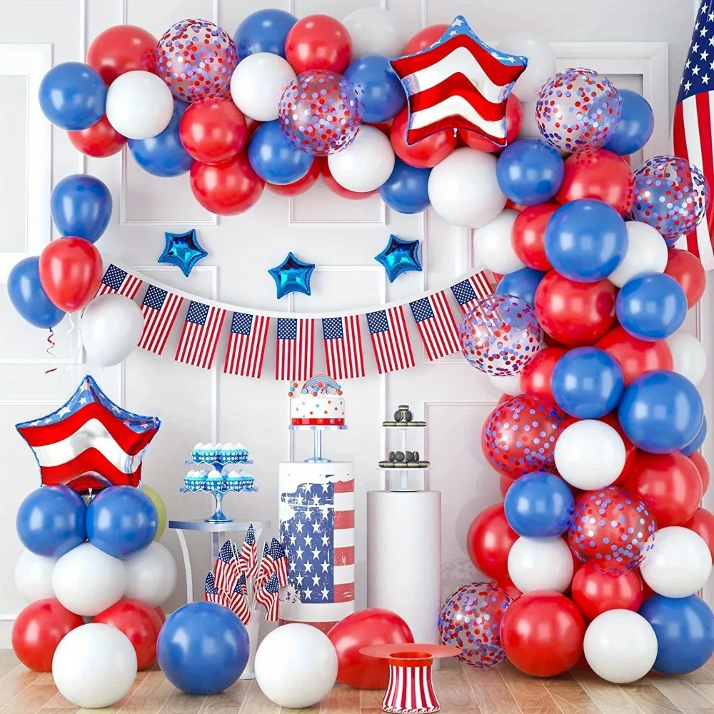 146PCS Independence Day Balloon Arch Set Blue, White, and Red Balloon Decoration for American Independence Day Patriotic Holiday