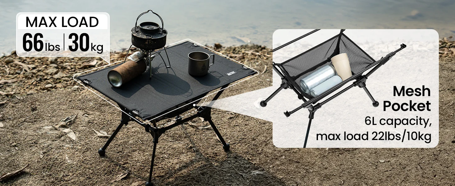 OneTigris Dipper Klappbarer Campingtisch Outdoor-Möbel Ultraleichter Tisch Picknicktisch mit Netzaufbewahrung Campingtisch mit Stauraum – Detail 6