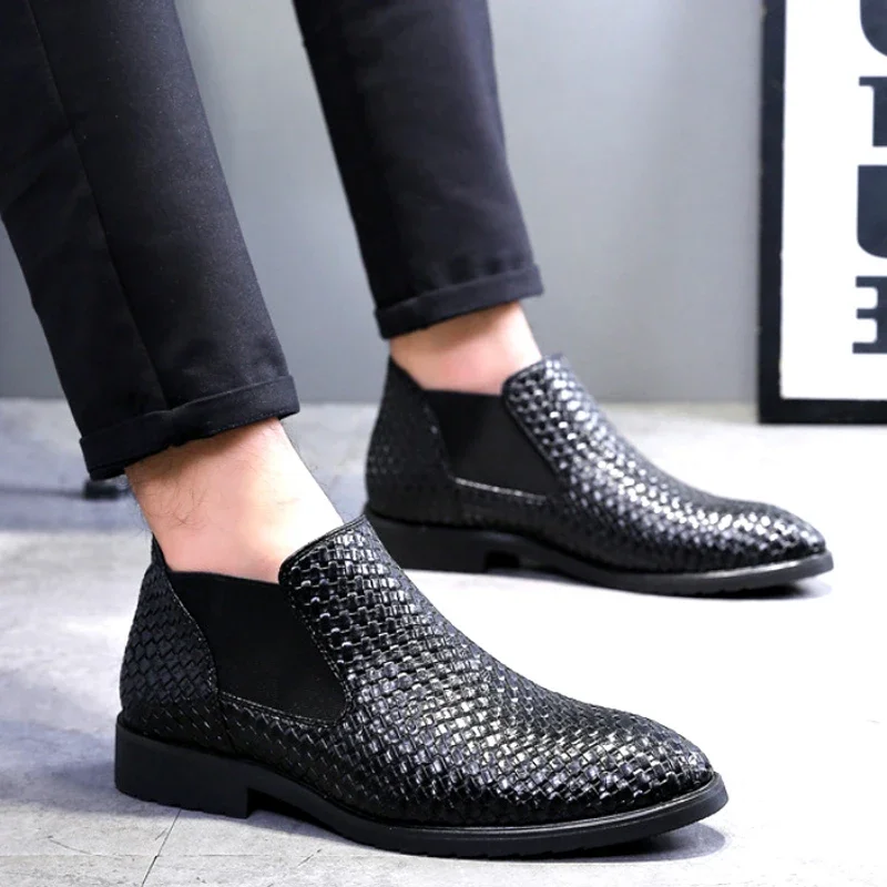 Hand Woven Men's Formal Shoes Fashion Men's Chelsea Boots Men Leather Shoes High-quality Male Dress Shoes Zapatos Hombre Vestir