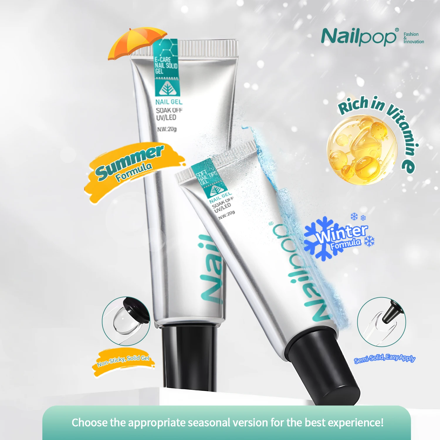 

20g Vitamin E Soft Nail Gel (Summer & Winter Edition) – Gentle Care Formula Strong Hold & Long-Lasting Protection