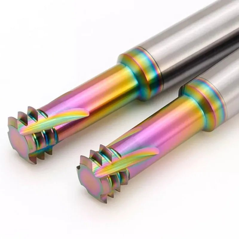 ROMTIC HRC65 Tungsten pemotong penggilingan, mesin mekanik Aluminium CNC, ujung ulir 3 gigi lapisan warna karbida baja Tungsten