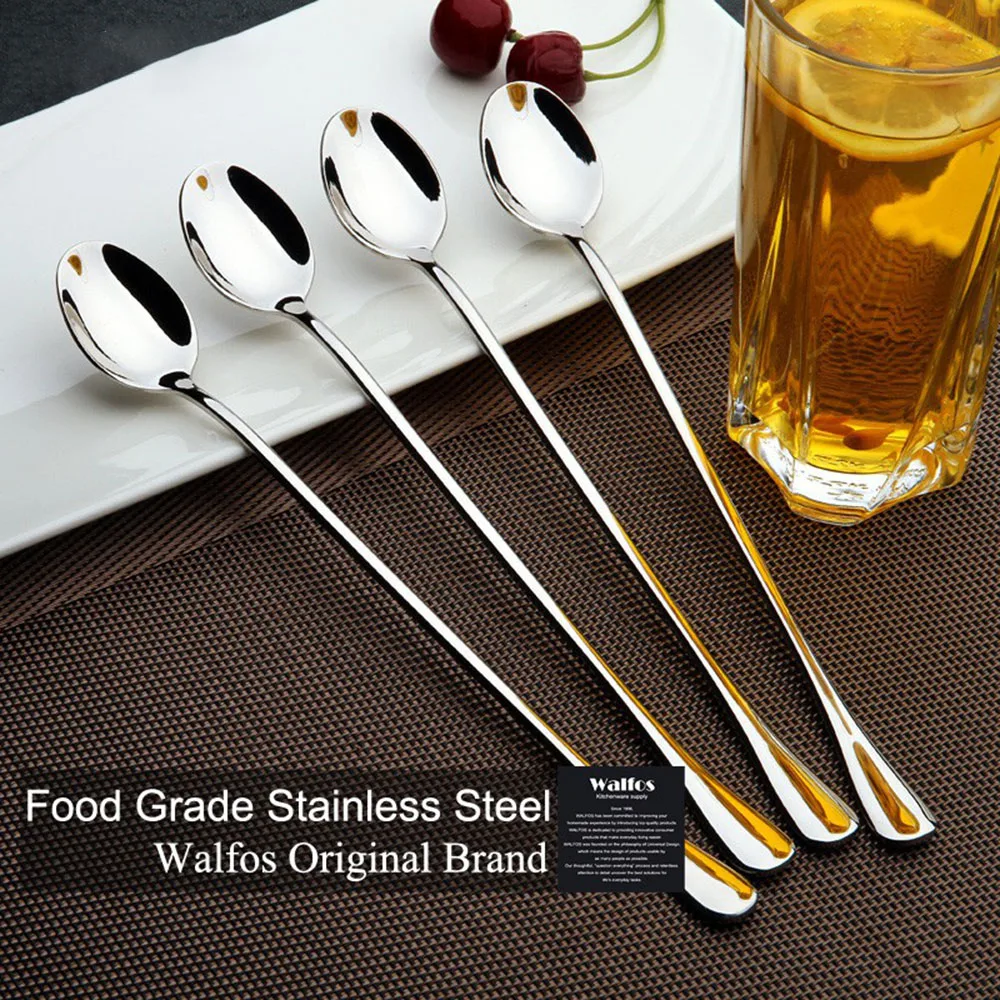 6PCS Stainless Steel Coffee Spoon Long Handle Ice Cream Dessert Tea Spoon For Picnic Drinkware Tableware Kitchen Set Supply